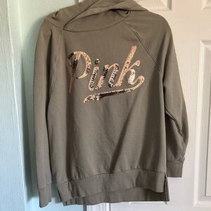 Victoria's Secret Khaki Hoodie with Shimmering Sequin Logo